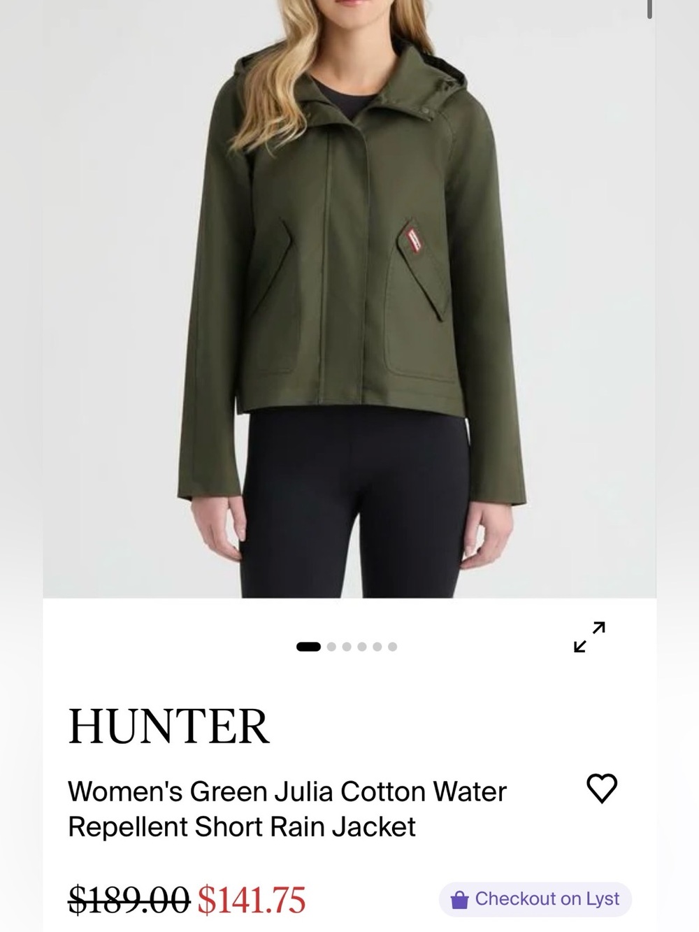 Hunter Women's cropped  Rain Jacket
NWT sz S